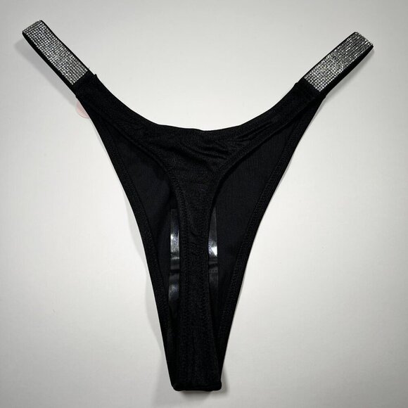 Victoria Secret 32C S Bombshell Push Up Bikini THONG Set Glam Shine Strap Black - Picture 6 of 8